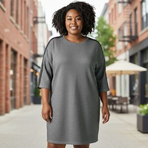 Violeta Mango Casual Dress Black White Check Plaid Athleisure Shift Sporty XL